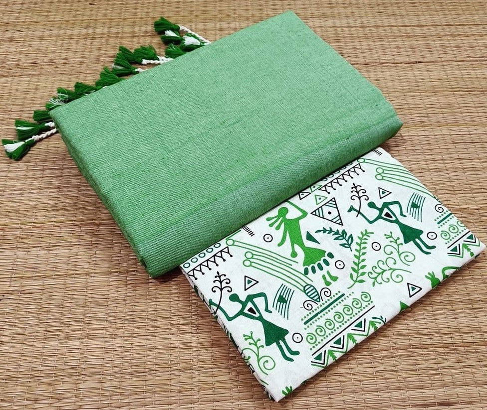 Light Green colour traditional looking chanderi cotton saree