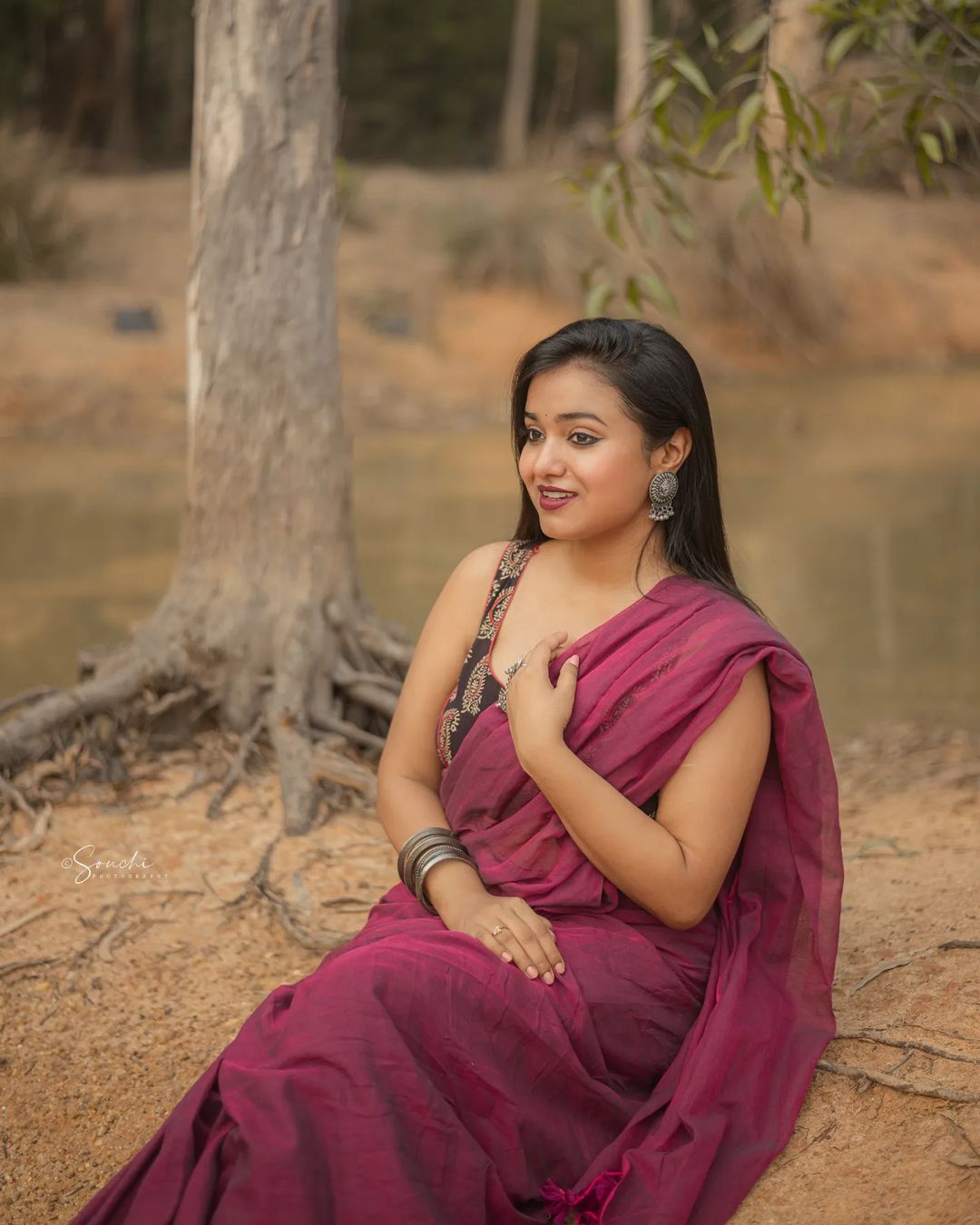 Purple colour traditional looking Chanderi cotton saree