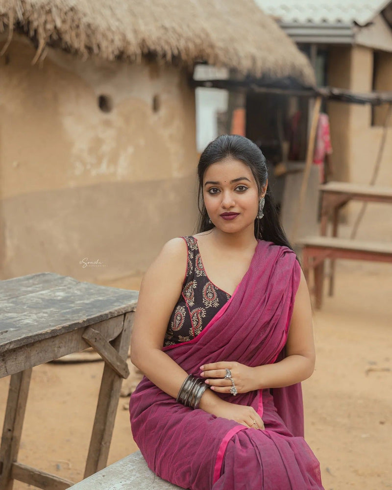 Purple colour traditional looking Chanderi cotton saree