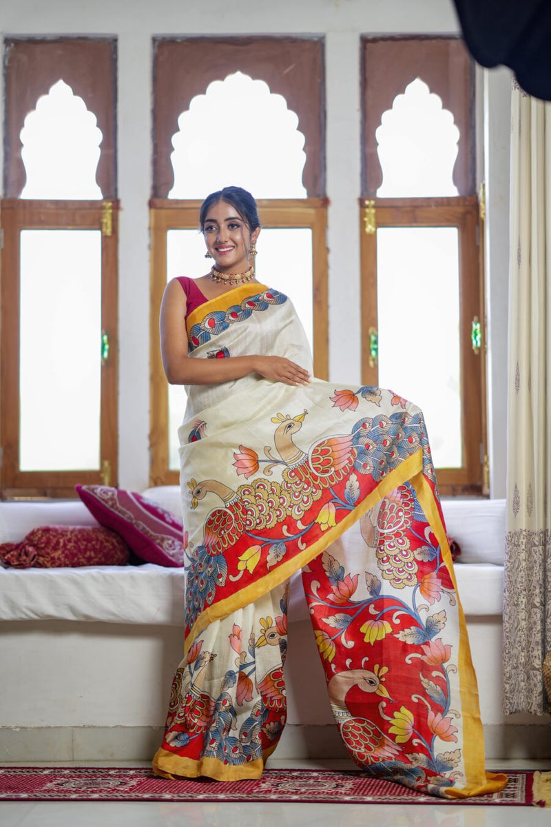 Mahishi Kalamkari Digital Printed Silk Saree