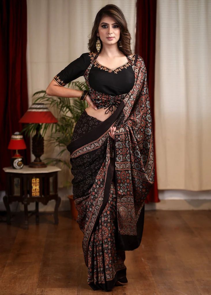 Jaipuri Printed Pure Cotton Mulmul Saree With Blouse