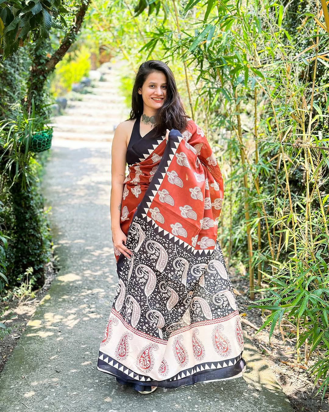 Jaipuri Printed Pure Cotton Mulmul Saree With Blouse