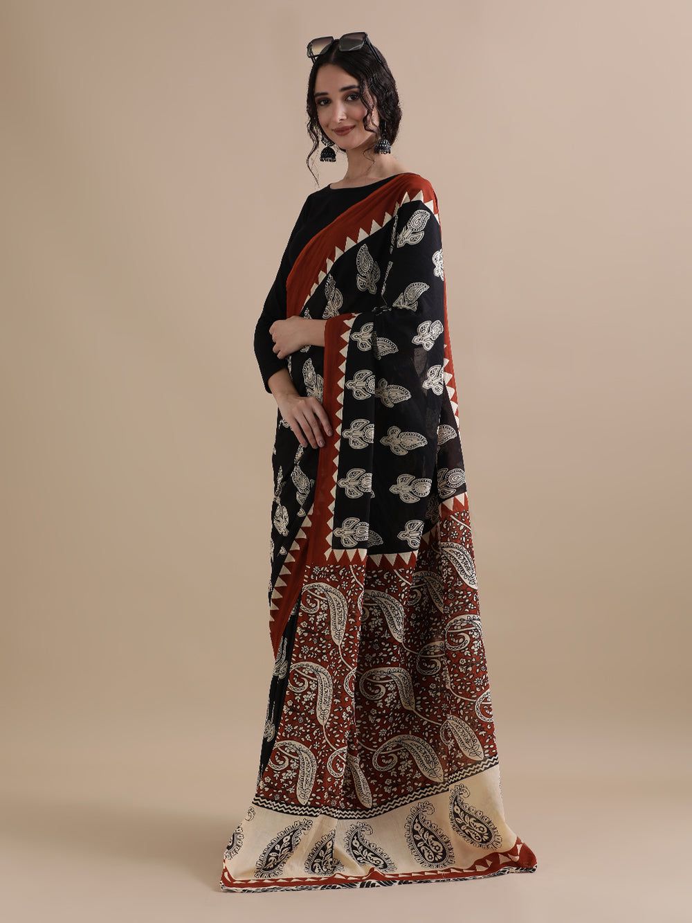 Jaipuri Printed Pure Cotton Mulmul Saree With Blouse