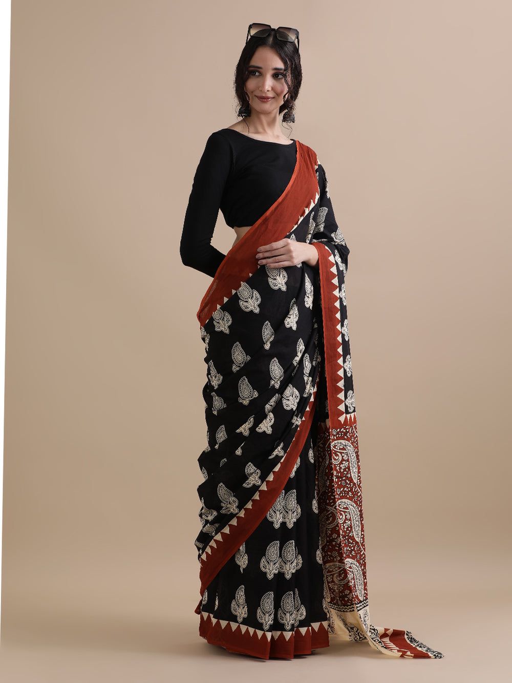 Jaipuri Printed Pure Cotton Mulmul Saree With Blouse