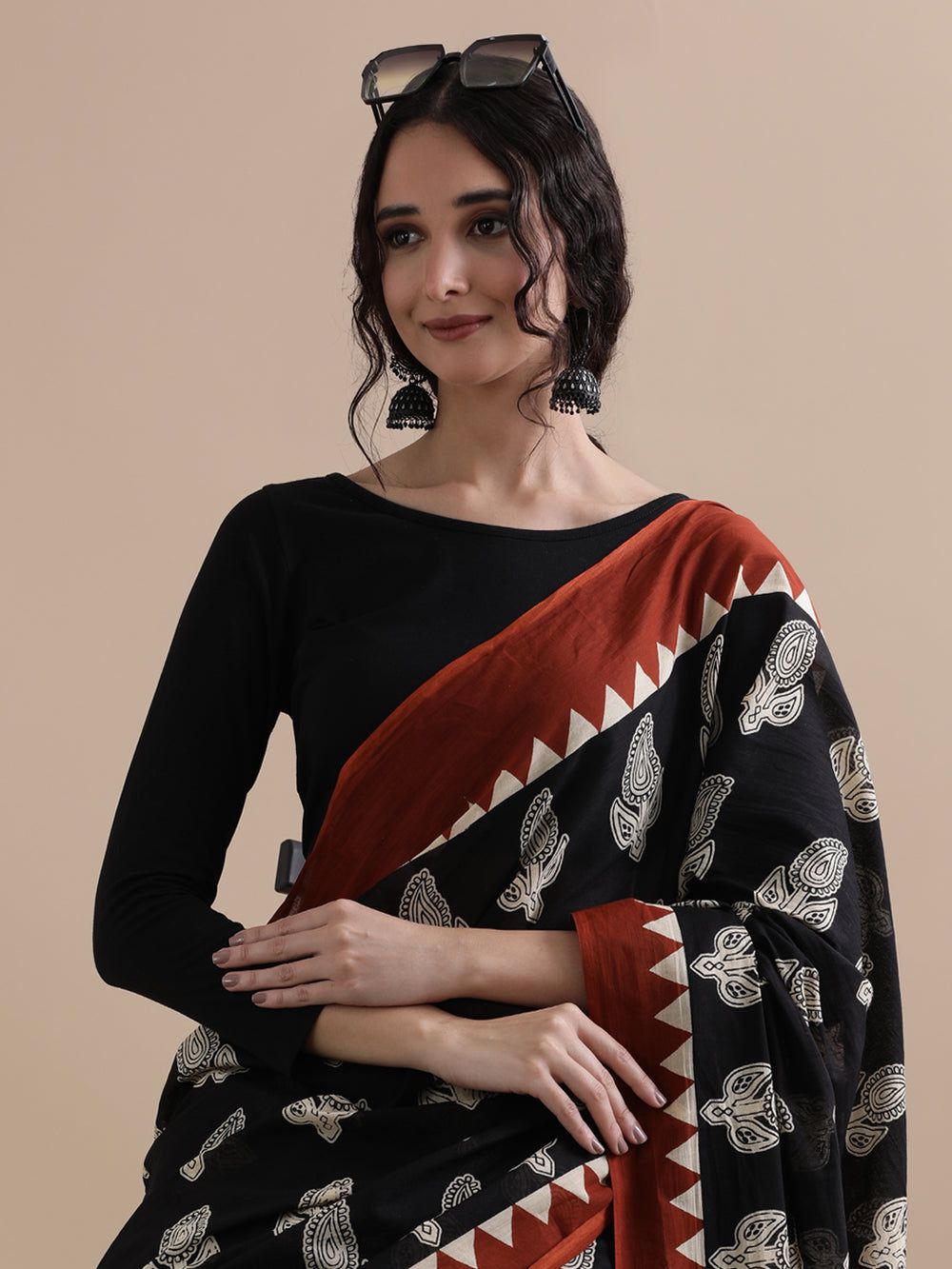 Jaipuri Printed Pure Cotton Mulmul Saree With Blouse