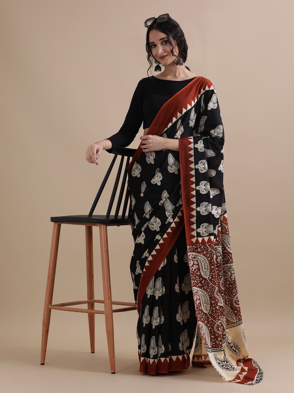 Jaipuri Printed Pure Cotton Mulmul Saree With Blouse