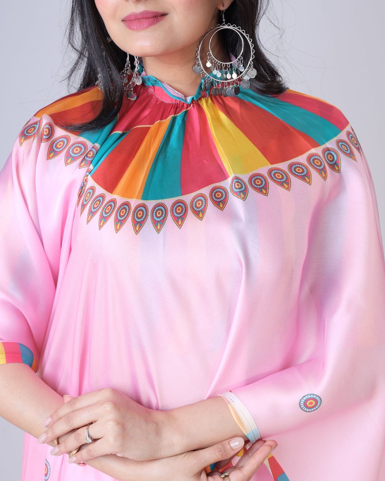Readymade 2 Way Style Floral Print Saree in Georgette Satin with Blouse