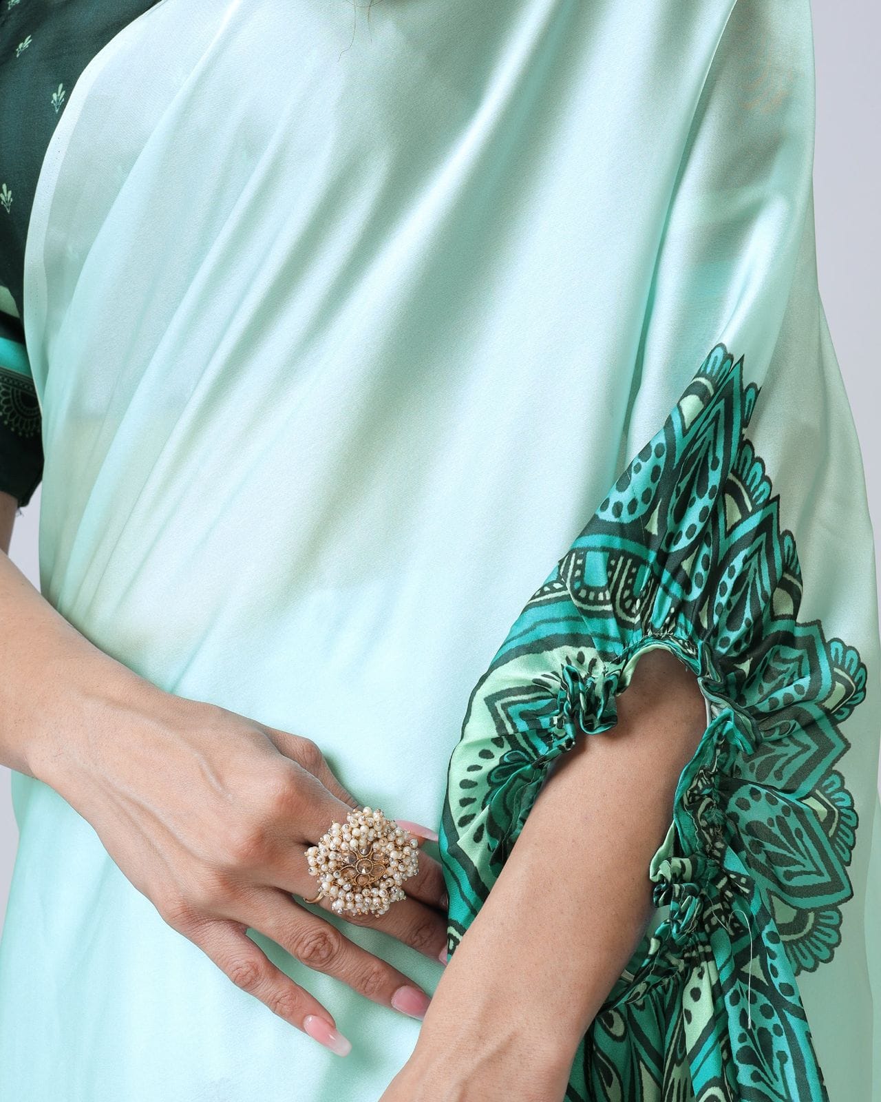 Readymade 2 Way Style Floral Print Saree in Georgette Satin with Blouse