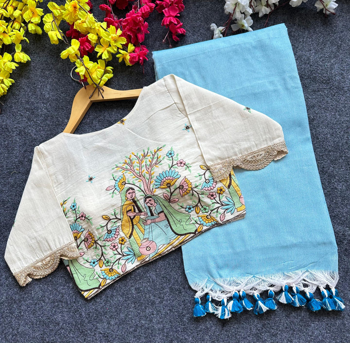 Khadi Cotton Saree And Blouse Combo-Fronlioz