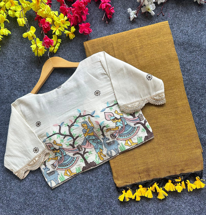 Khadi Cotton Saree And Blouse Combo-Fronlioz