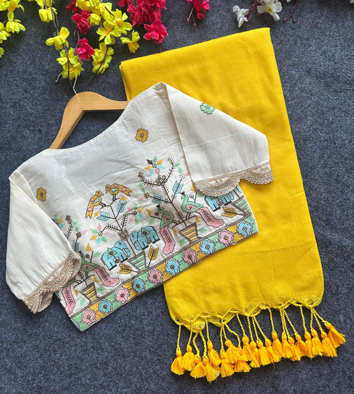 Khadi Cotton Saree And Blouse Combo-Fronlioz