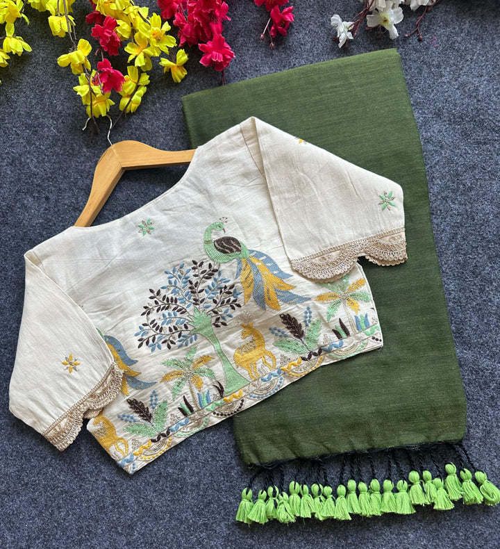 Khadi Cotton Saree And Blouse Combo-Fronlioz