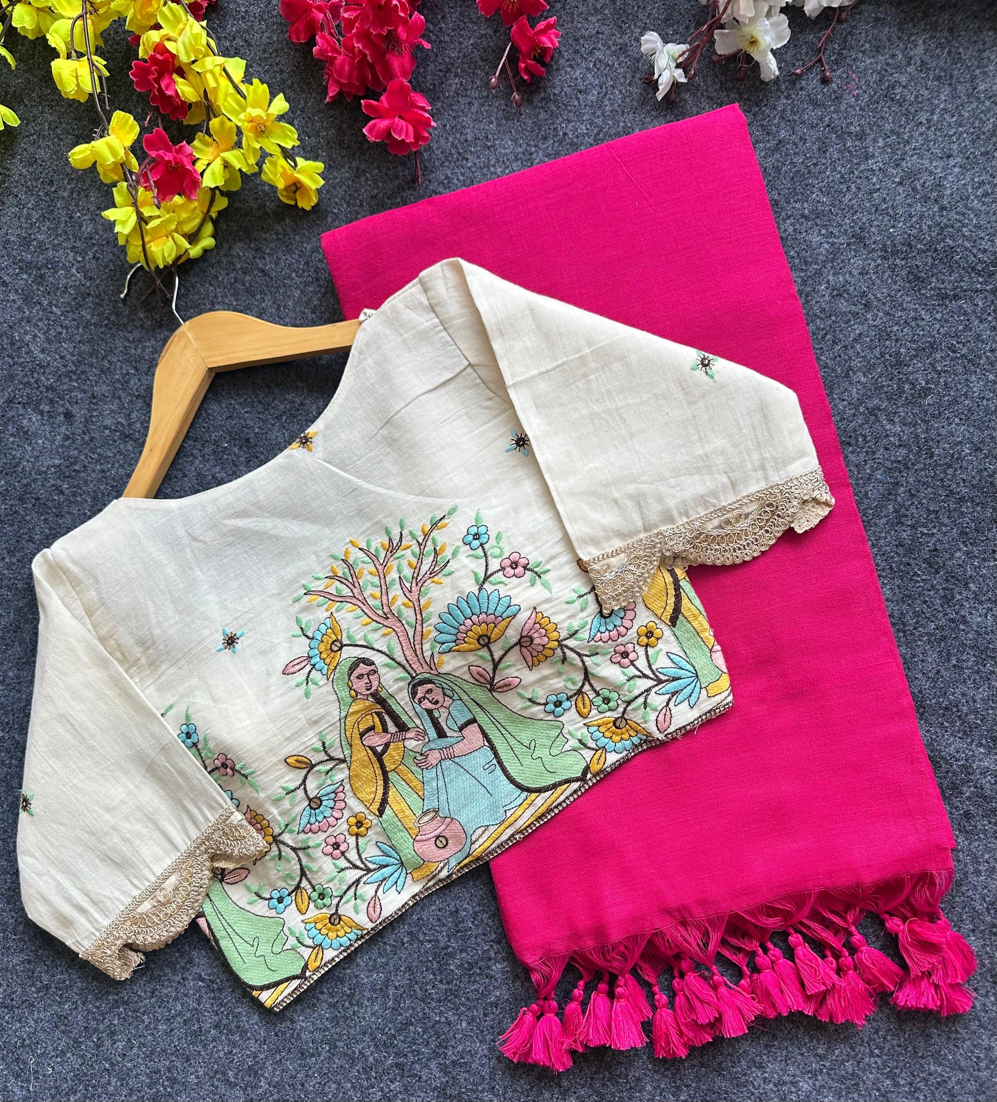 Khadi Cotton Saree And Blouse Combo-Fronlioz