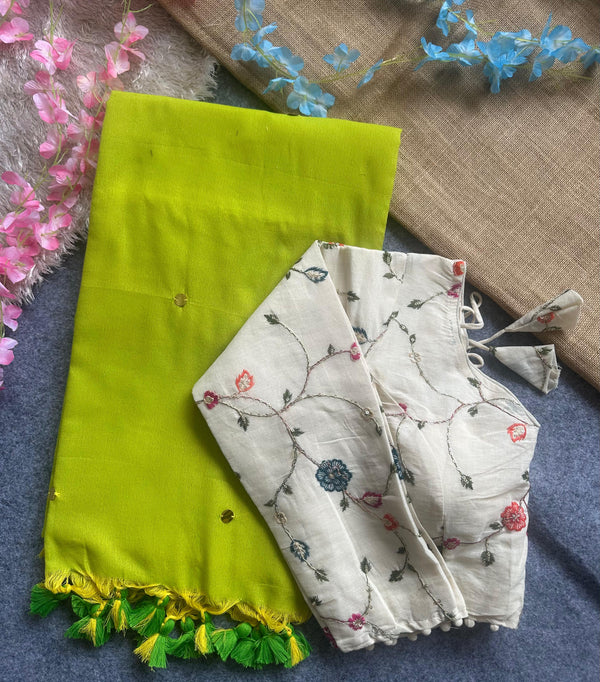 Khadi Cotton Saree And Blouse Combo-Fronlioz