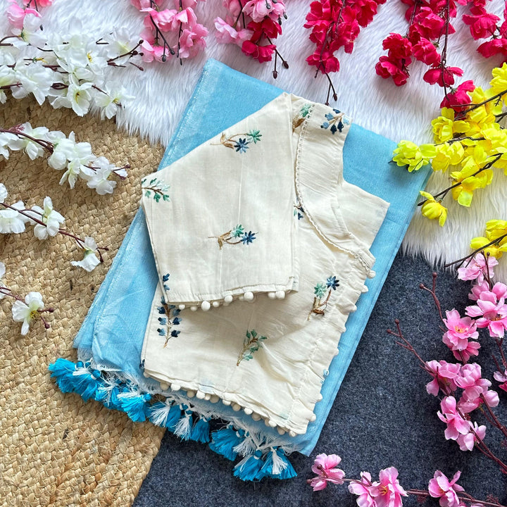 Khadi Cotton Saree And Blouse Combo-Fronlioz