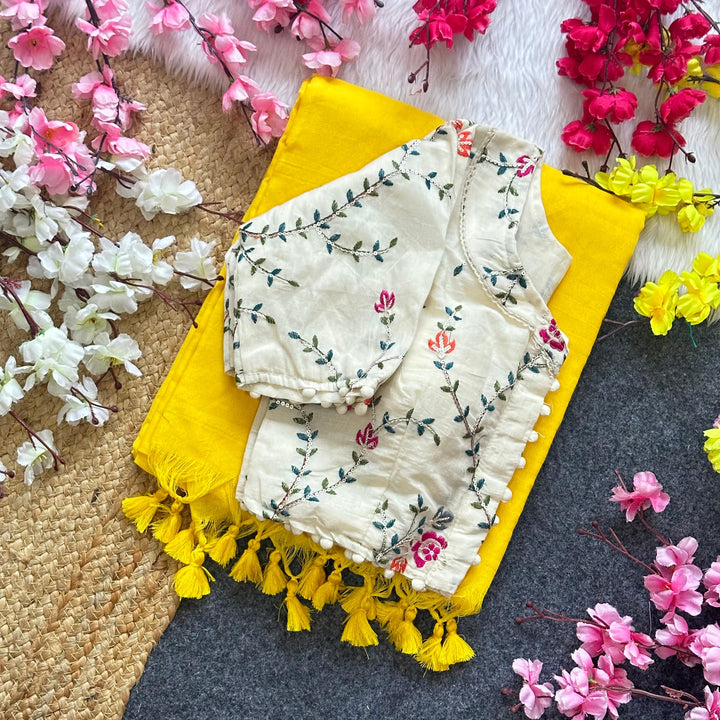 Khadi Cotton Saree And Blouse Combo-Fronlioz