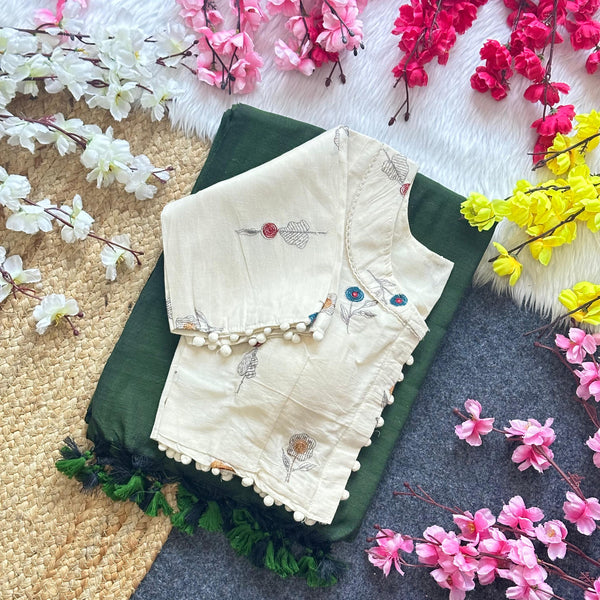 Khadi Cotton Saree And Blouse Combo-Fronlioz