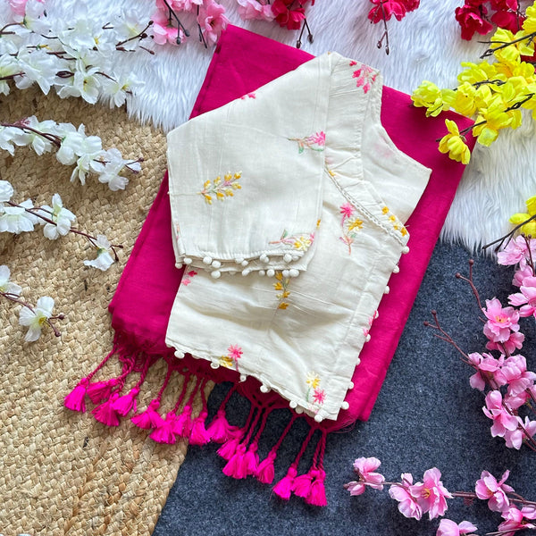 Khadi Cotton Saree And Blouse Combo-Fronlioz