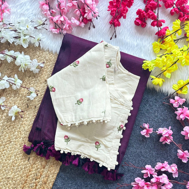Khadi Cotton Saree And Blouse Combo-Fronlioz