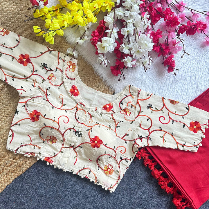 Khadi Cotton Saree And Blouse Combo-Fronlioz