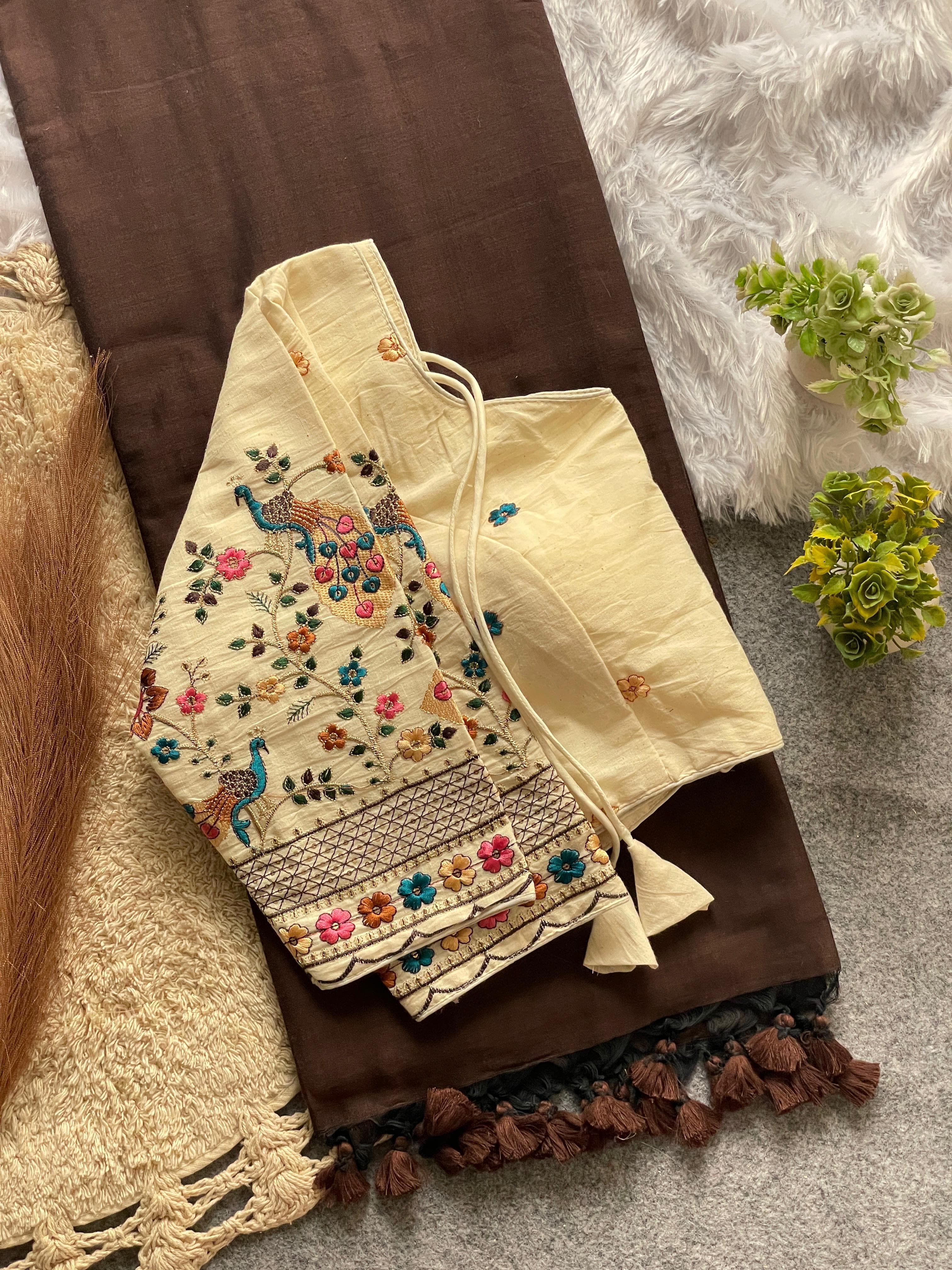 Khadi Cotton Saree And Blouse Combo
