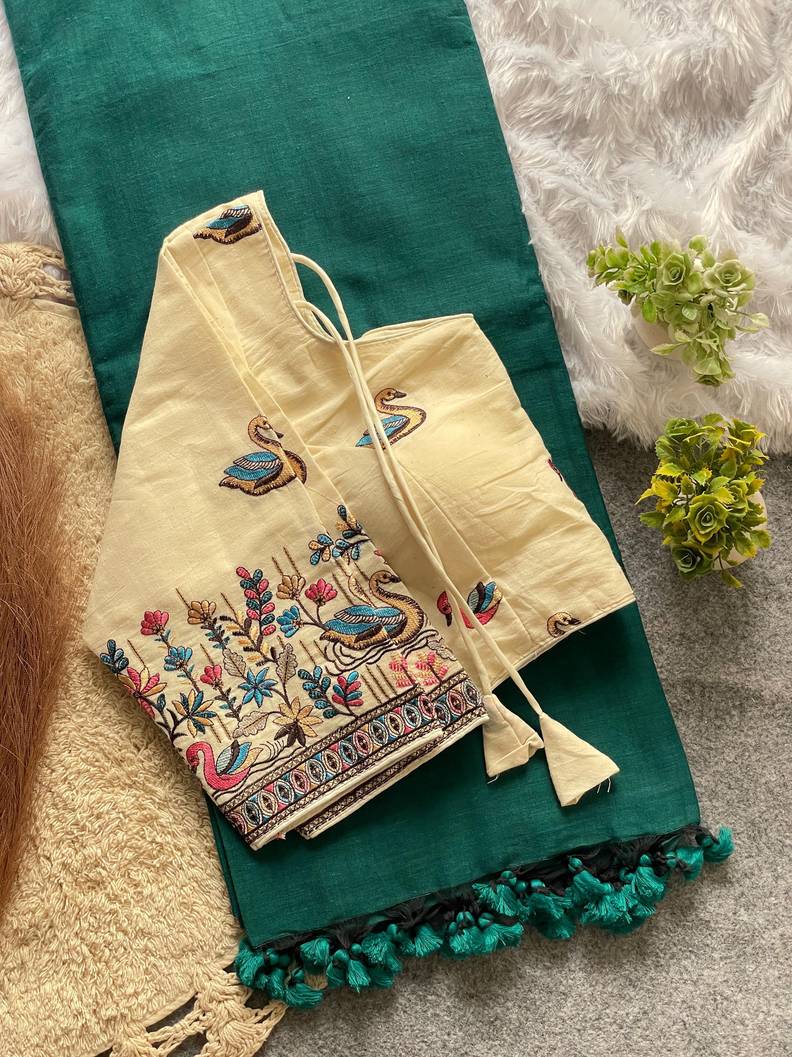 Khadi Cotton Saree And Blouse Combo