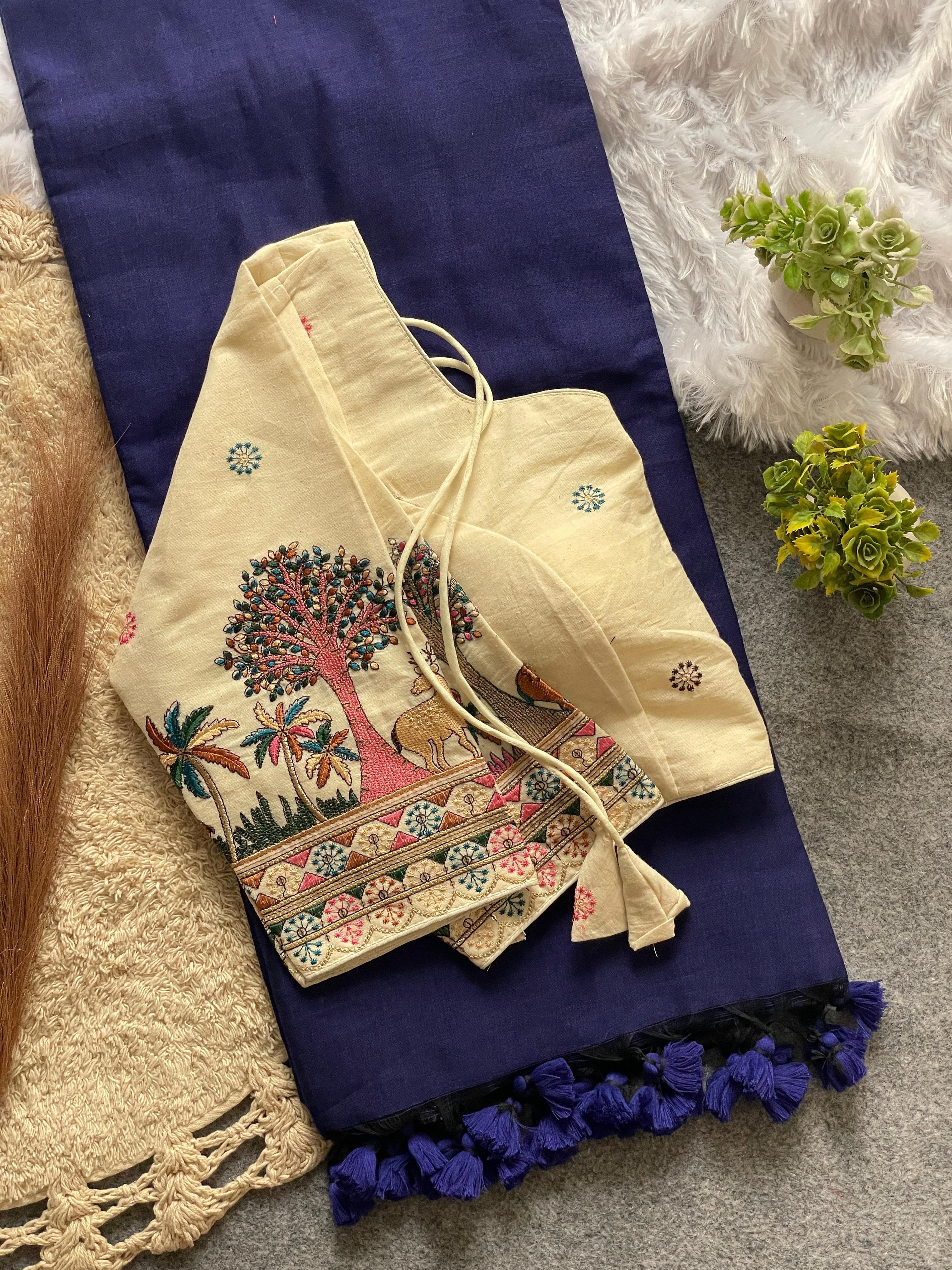 Khadi Cotton Saree And Blouse Combo