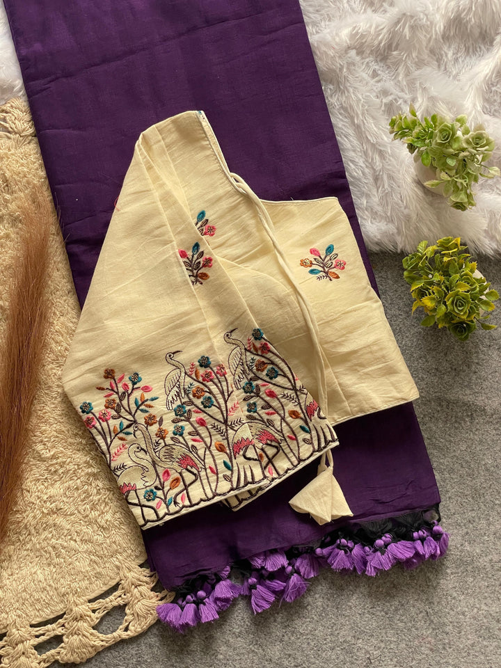 Khadi Cotton Saree And Blouse Combo-Fronlioz