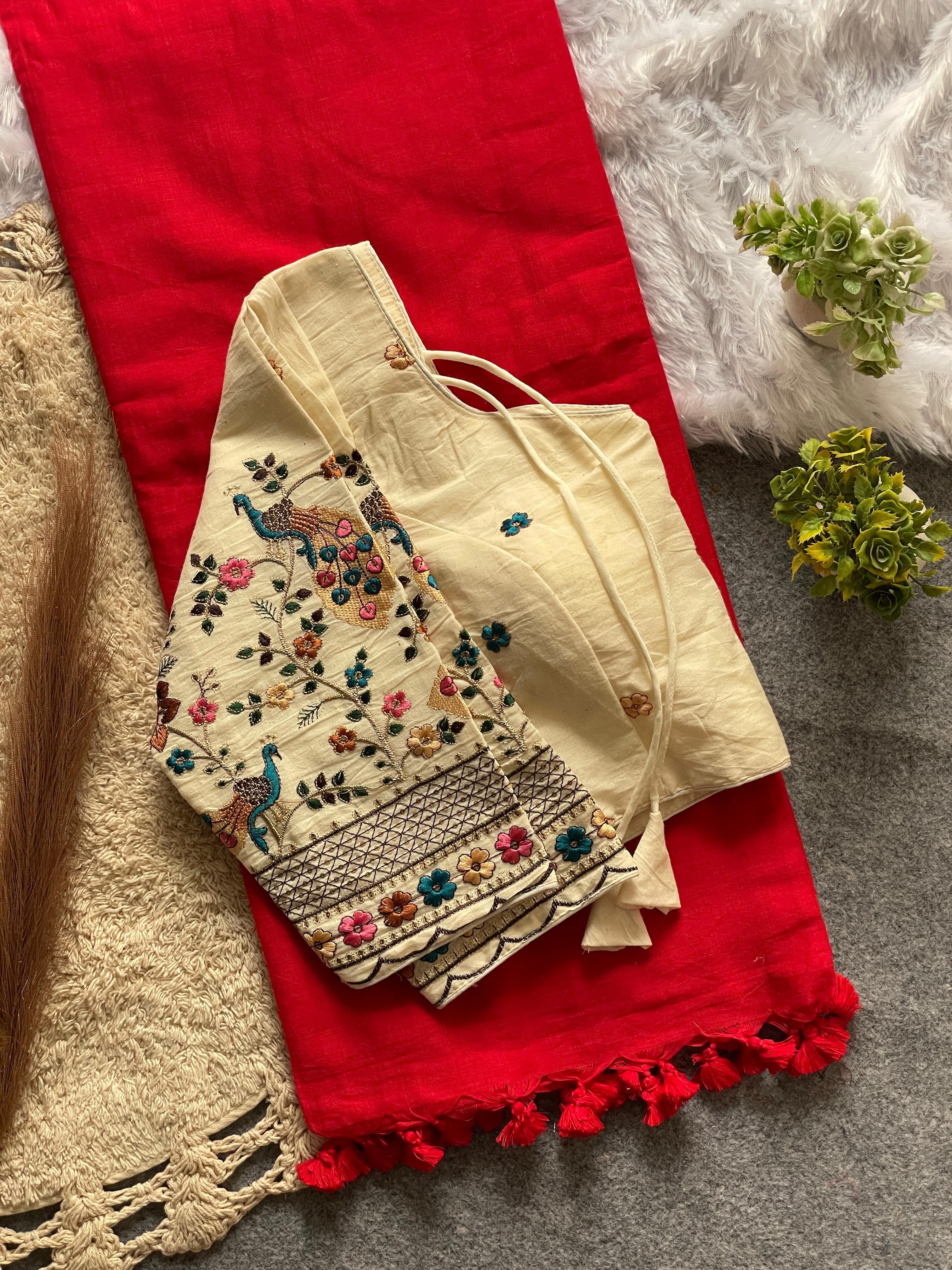 Khadi Cotton Saree And Blouse Combo