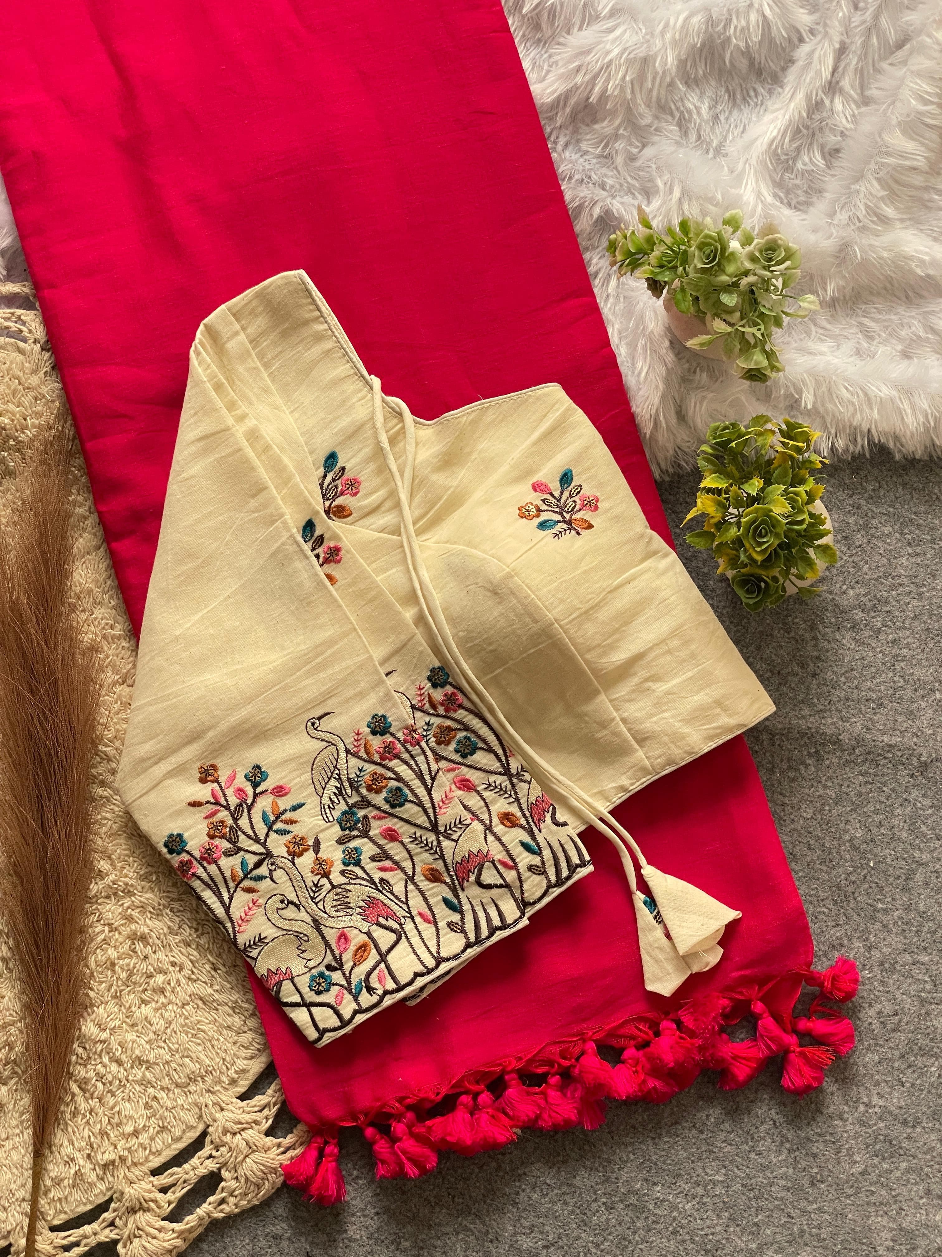 Khadi Cotton Saree And Blouse Combo