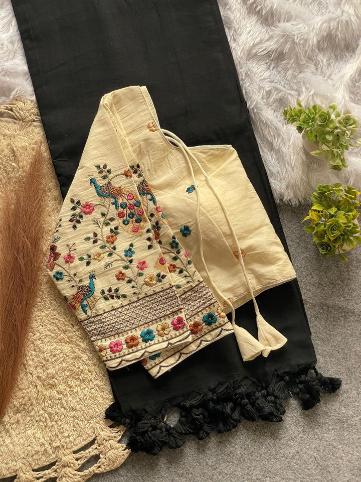 Khadi Cotton Saree And Blouse Combo-Fronlioz