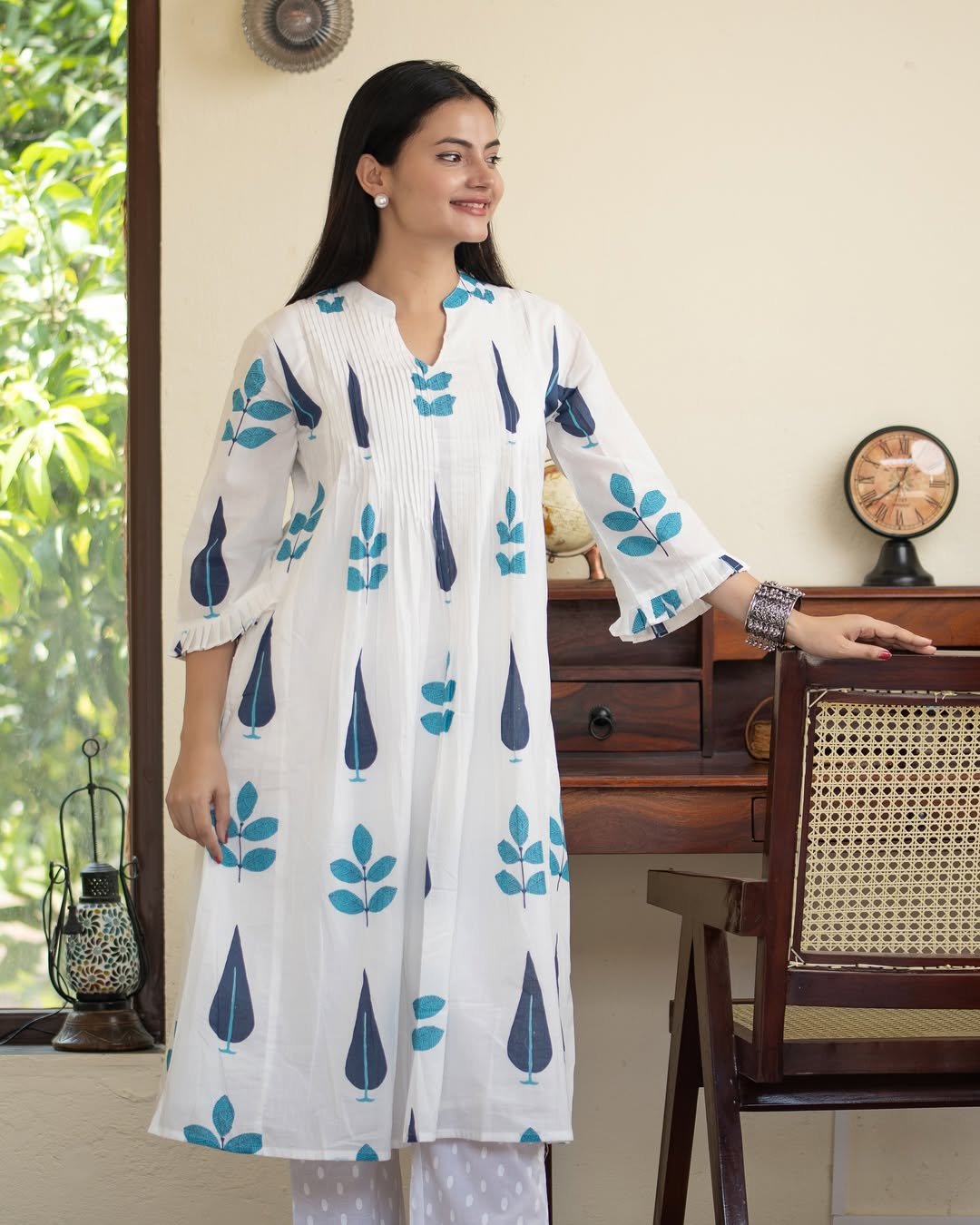 Cotton A-line Handblock Pant Set