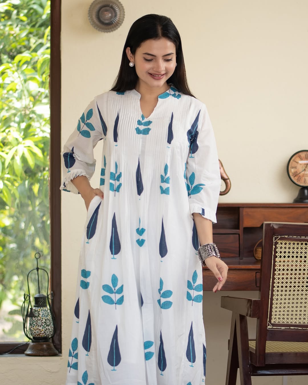 Cotton A-line Handblock Pant Set