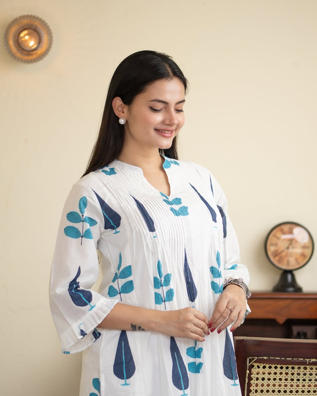 Cotton A-line Handblock Pant Set