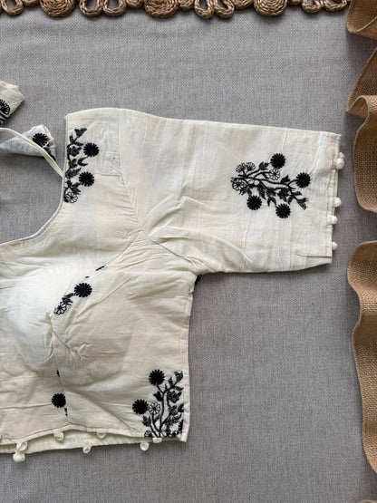 Green Khadi Cotton Saree With Embrodery Work Stitched Blouse