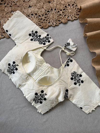 Wine Khadi Cotton Saree With Embrodery Work Stitched Blouse