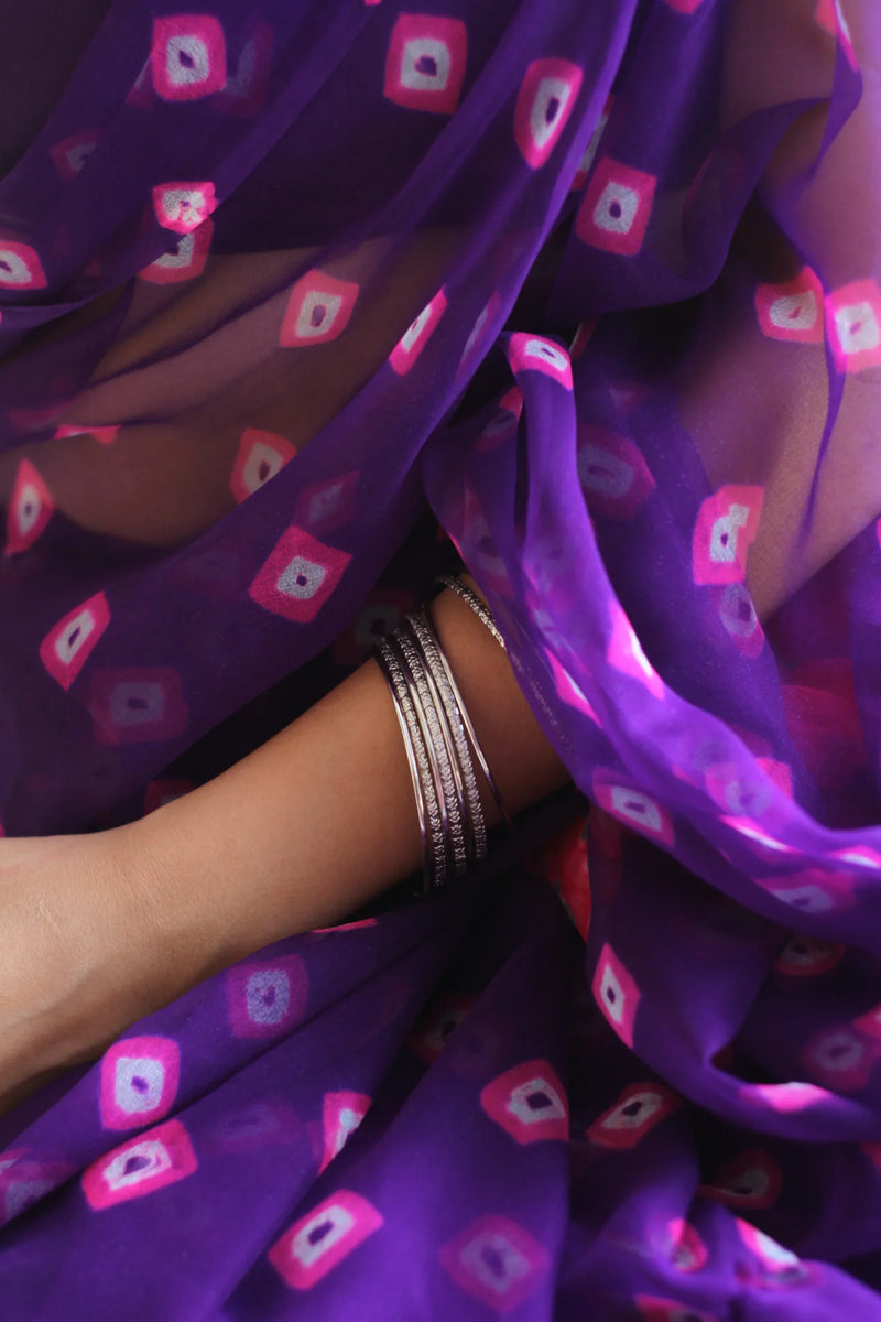 Purple Georgette Bandhani Saree