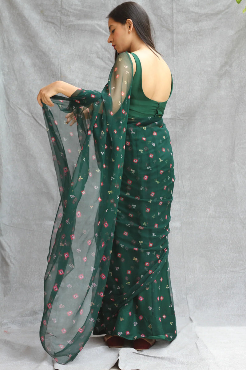 Dark Green Georgette Bandhani Saree