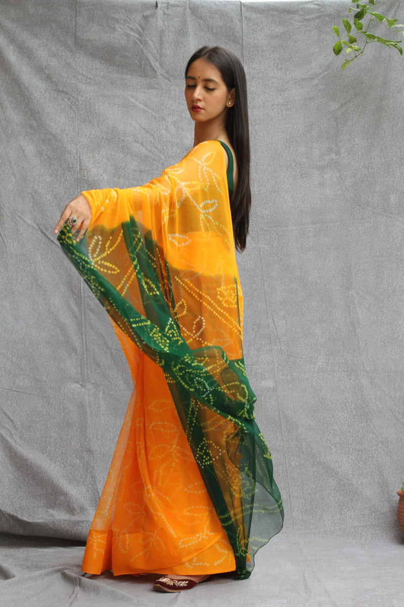 Mustard Yellow Georgette Bandhani Saree