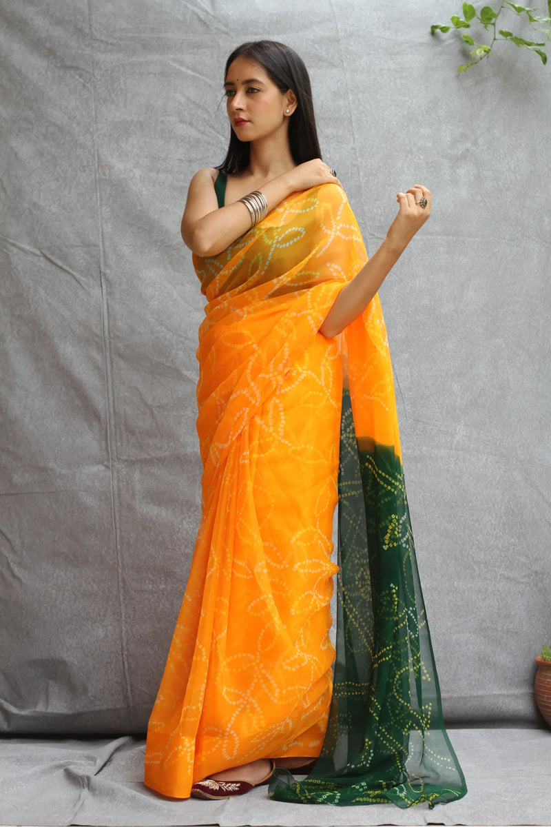 Mustard Yellow Georgette Bandhani Saree