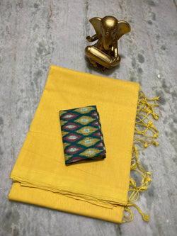 YELLOW COLOUR TRADITIONAL LOOKING CHANDERI COTTON SAREE