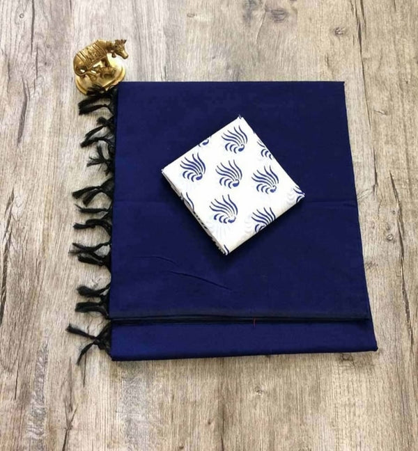 NAVY BLUE COLOUR TRADITIONAL LOOKING CHANDERI COTTON SAREE