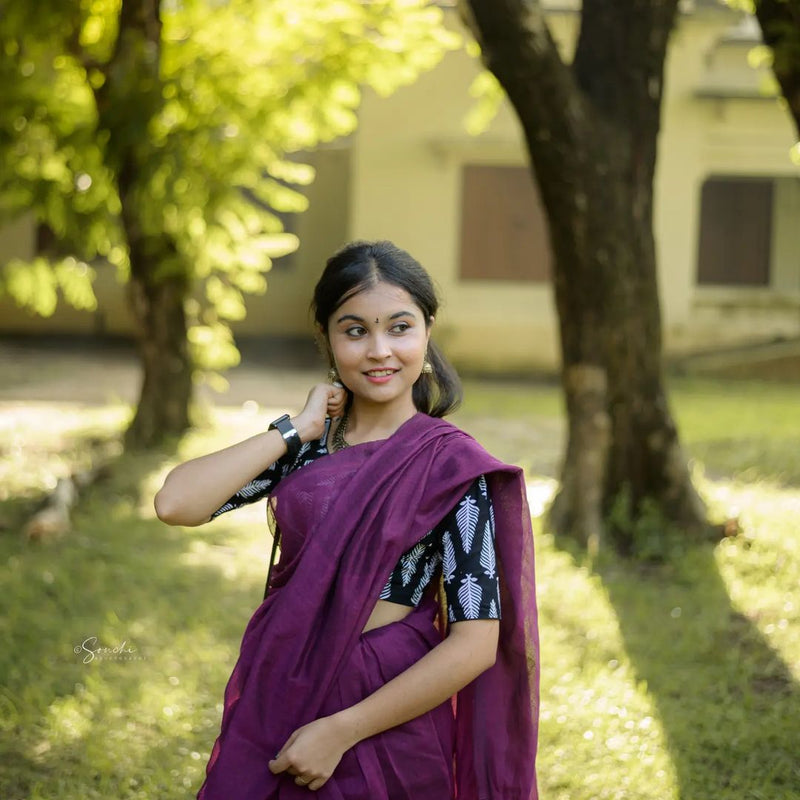 Purple colour traditional looking Chanderi cotton saree