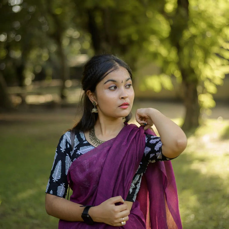 Purple colour traditional looking Chanderi cotton saree