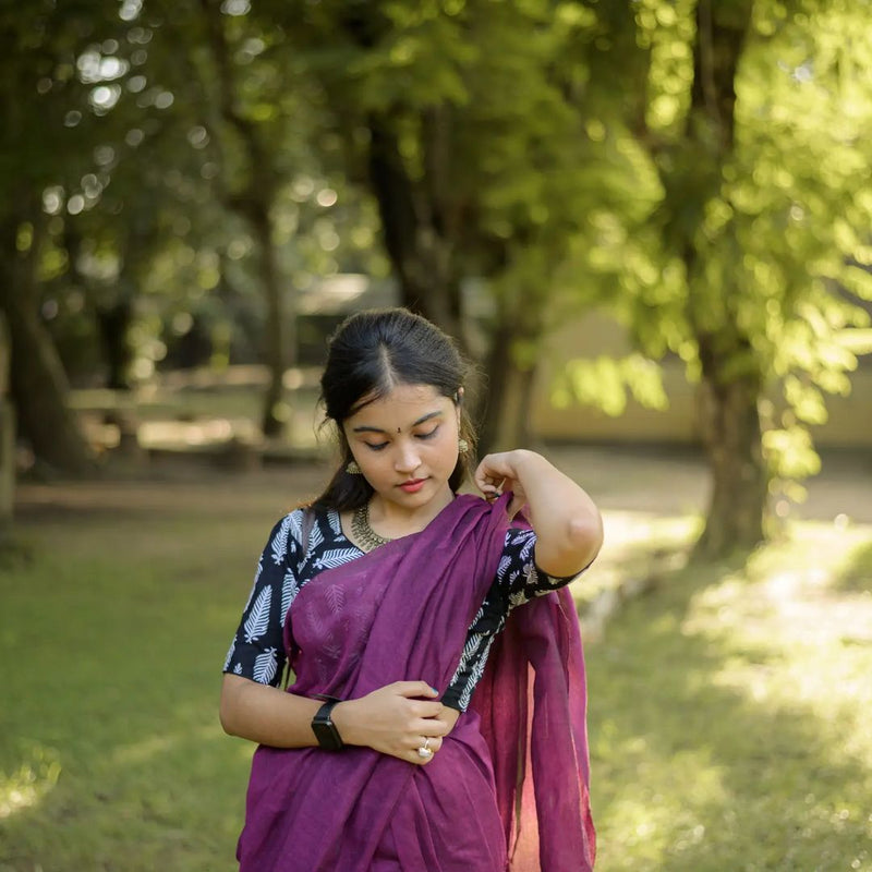 Purple colour traditional looking Chanderi cotton saree