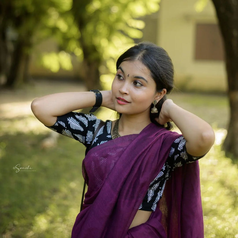 Purple colour traditional looking Chanderi cotton saree