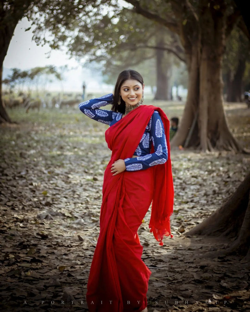 Red Colour Chanderi Saree With Digital Printed Blouse