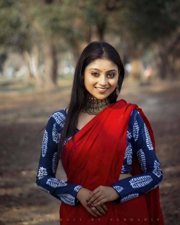 Red Colour Chanderi Saree With Digital Printed Blouse