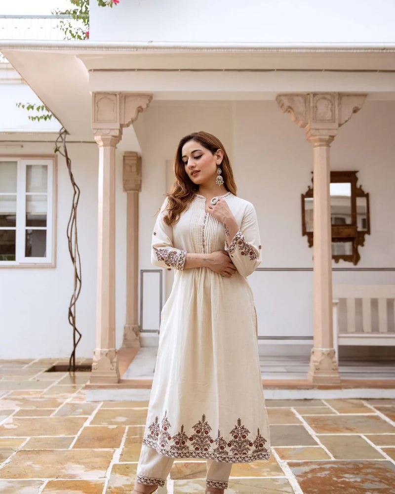 Most Stylish South Cotton Embroidery Kurta Set