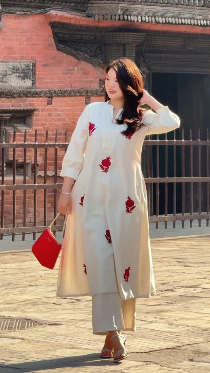 Most Classic Pure Chanderi Cotton Embroidery Kurta Set